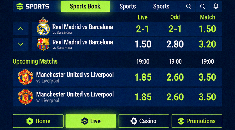 Tampilan antarmuka M88 Msports yang menunjukkan berbagai pertandingan olahraga dan odds yang tersedia